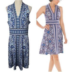 Maggy London Floral Blue and White Midi Dress